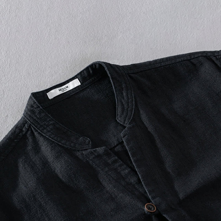 Buddha Stones Chemises à manches longues pour homme, col mandarin, en ramie unie, style décontracté printanier, avec poche - image 10