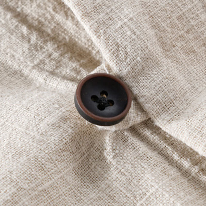 Buddha Stones Chemises à manches longues pour homme, col mandarin, en ramie unie, style décontracté printanier, avec poche - image 6