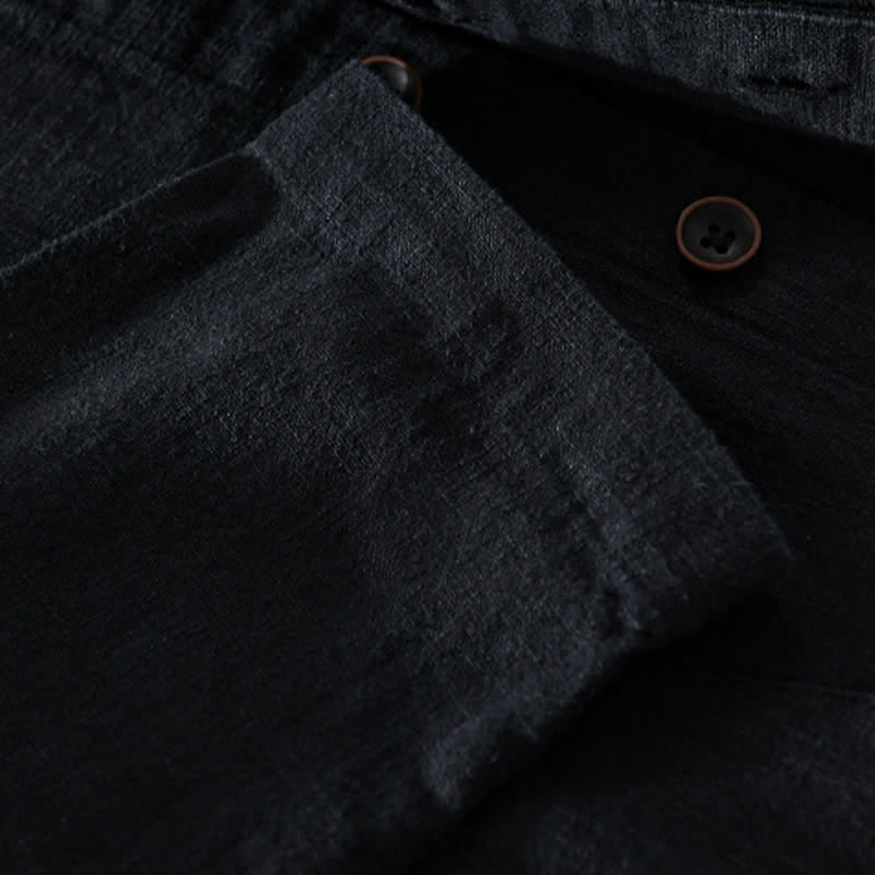 Buddha Stones Chemises à manches longues pour homme, col mandarin, en ramie unie, style décontracté printanier, avec poche - image 13