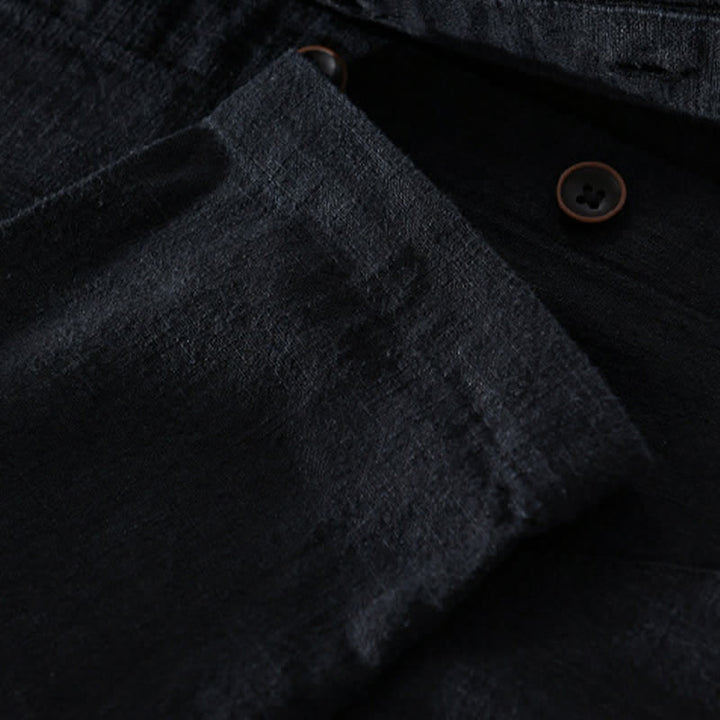 Buddha Stones Chemises à manches longues pour homme, col mandarin, en ramie unie, style décontracté printanier, avec poche - image 13