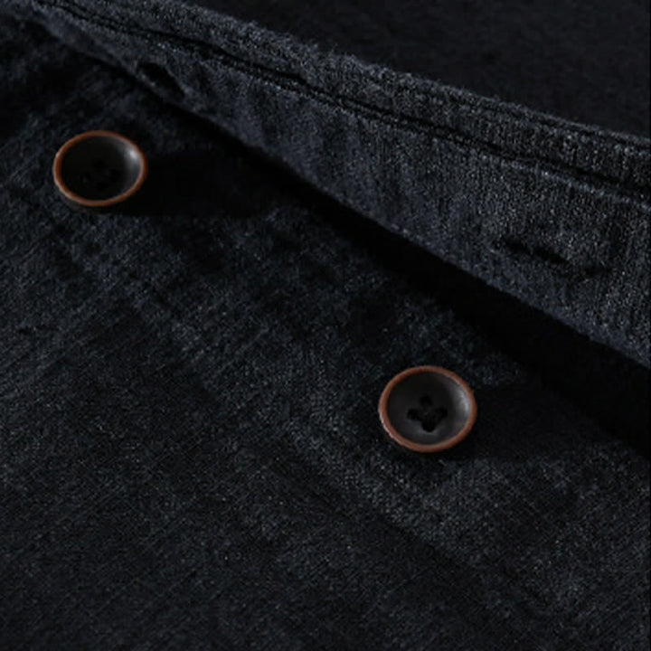 Buddha Stones Chemises à manches longues pour homme, col mandarin, en ramie unie, style décontracté printanier, avec poche - image 11