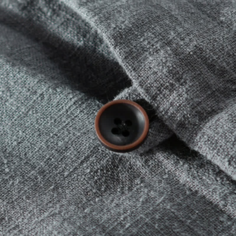 Buddha Stones Chemises à manches longues pour homme, col mandarin, en ramie unie, style décontracté printanier, avec poche - image 19