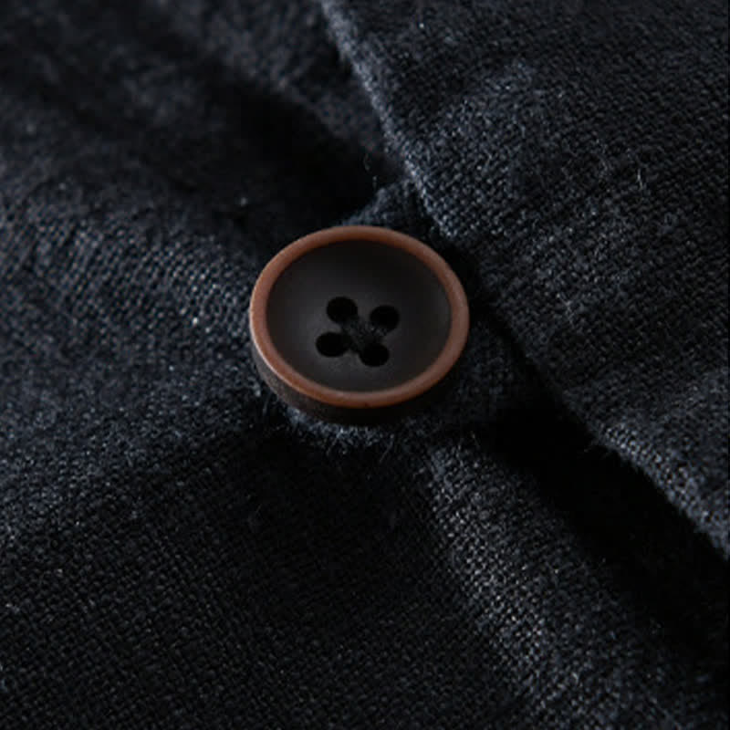 Buddha Stones Chemises à manches longues pour homme, col mandarin, en ramie unie, style décontracté printanier, avec poche - image 12