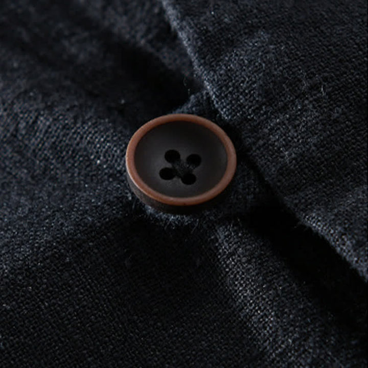 Buddha Stones Chemises à manches longues pour homme, col mandarin, en ramie unie, style décontracté printanier, avec poche - image 12