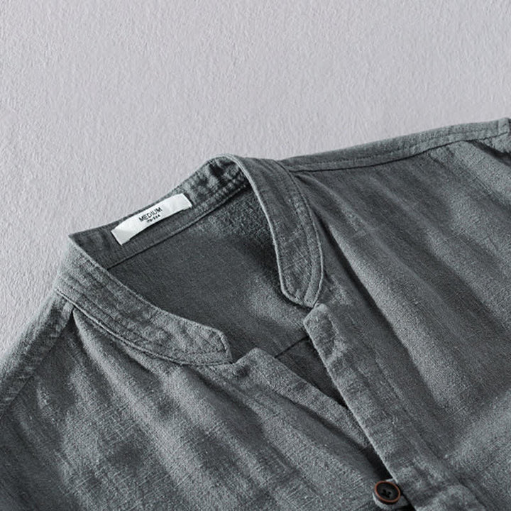 Buddha Stones Chemises à manches longues pour homme, col mandarin, en ramie unie, style décontracté printanier, avec poche - image 16