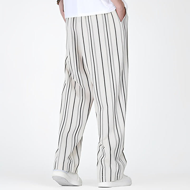 Buddha Stones Pantalon homme décontracté printemps-été, rayures verticales, coupe cheville, cordon de serrage, avec poches - image 13
