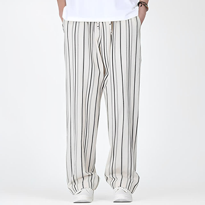 Buddha Stones Pantalon homme décontracté printemps-été, rayures verticales, coupe cheville, cordon de serrage, avec poches - image 15