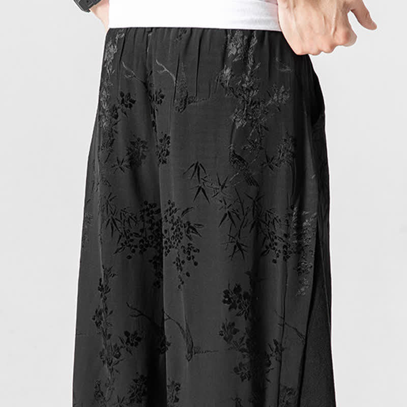 Buddha Stones Pantalon court à jambes larges pour homme, style Tang, avec cordon de serrage, broderie abstraite et poches, idéal pour le printemps et l'été. - image 10