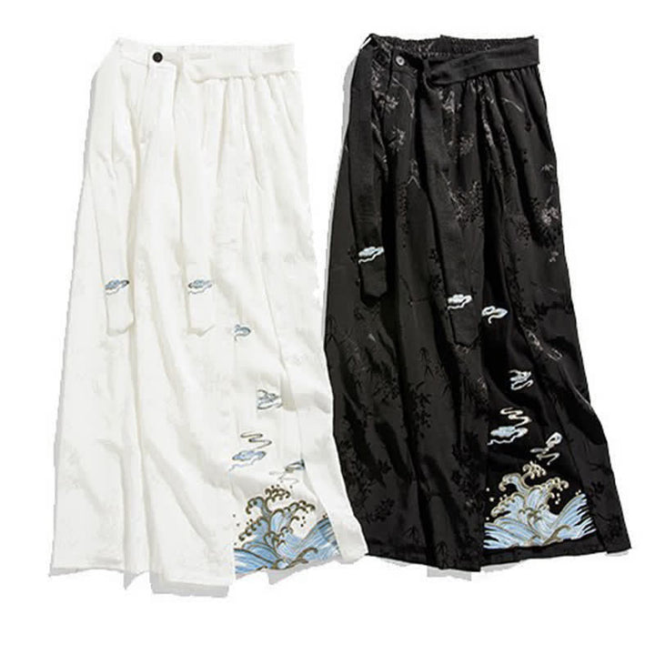 Buddha Stones Pantalon court à jambes larges pour homme, style Tang, avec cordon de serrage, broderie abstraite et poches, idéal pour le printemps et l'été. - image 21