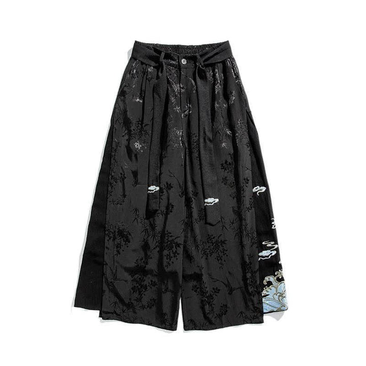 Buddha Stones Pantalon court à jambes larges pour homme, style Tang, avec cordon de serrage, broderie abstraite et poches, idéal pour le printemps et l'été. - image 7