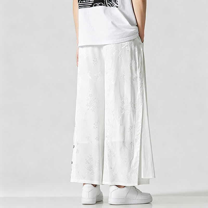 Buddha Stones Pantalon court à jambes larges pour homme, style Tang, avec cordon de serrage, broderie abstraite et poches, idéal pour le printemps et l'été. - image 15