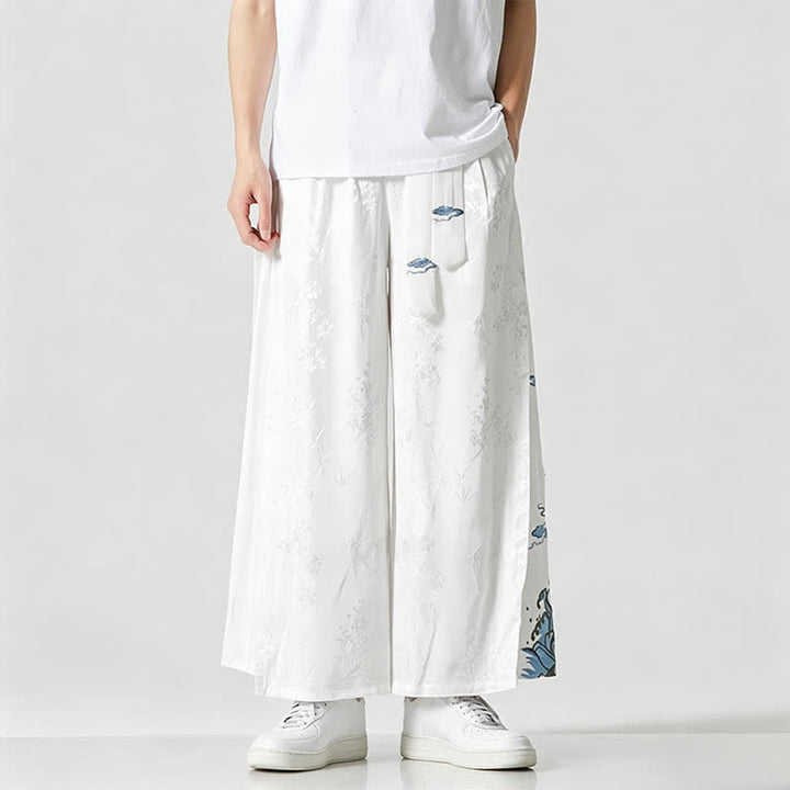 Buddha Stones Pantalon court à jambes larges pour homme, style Tang, avec cordon de serrage, broderie abstraite et poches, idéal pour le printemps et l'été. - Blanc - US/UK/AU46，EU56 (5XL) - image 12