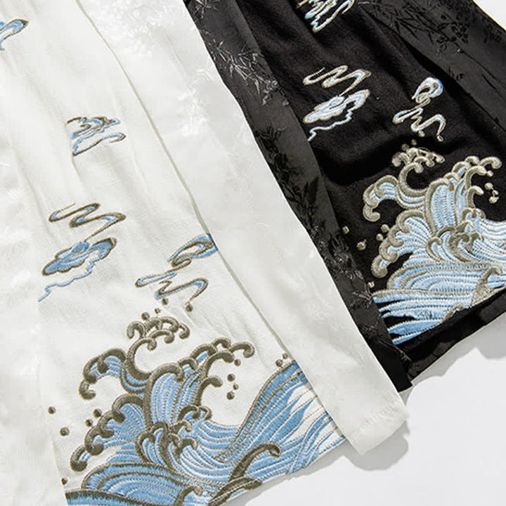 Buddha Stones Pantalon court à jambes larges pour homme, style Tang, avec cordon de serrage, broderie abstraite et poches, idéal pour le printemps et l'été. - image 24