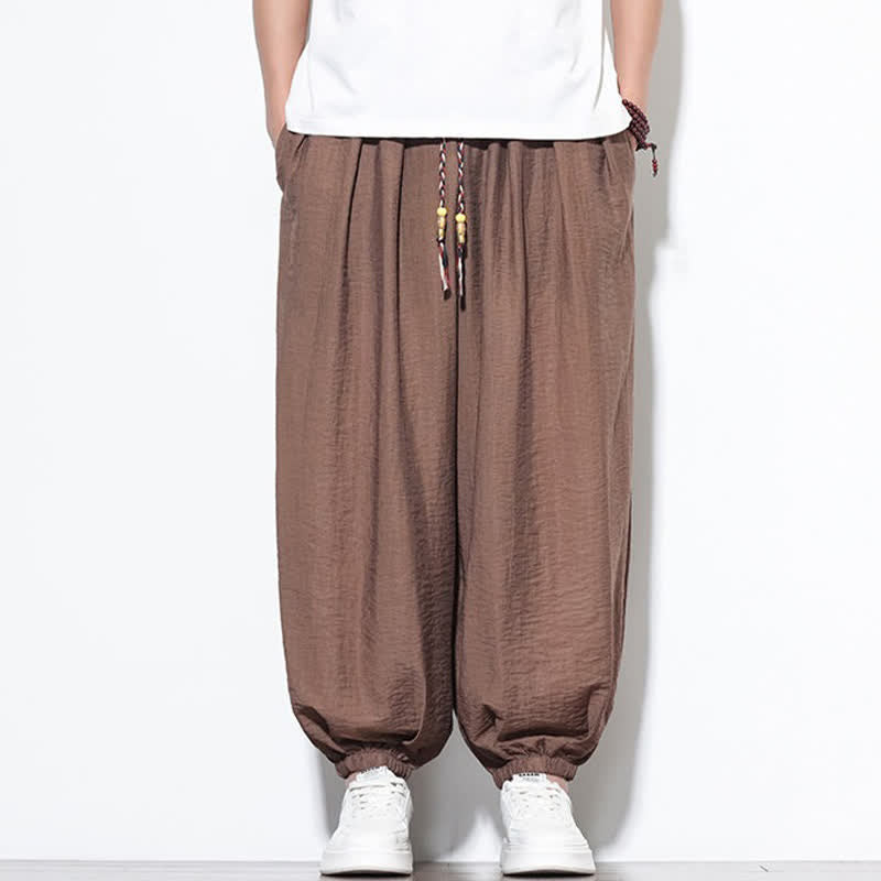 Buddha Stones Pantalon sarouel d'été bohème décontracté à cordon de serrage, uni, court, avec poches - image 23