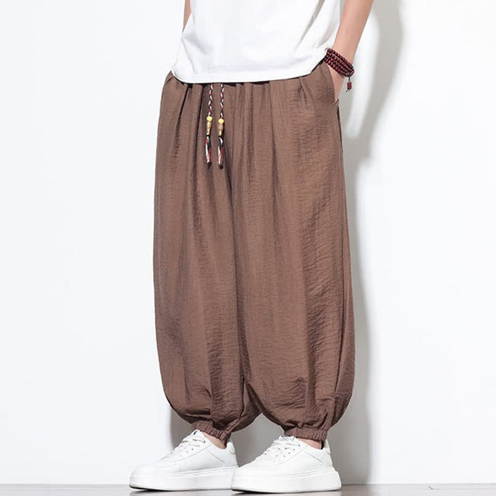 Buddha Stones Pantalon sarouel d'été bohème décontracté à cordon de serrage, uni, court, avec poches - image 22