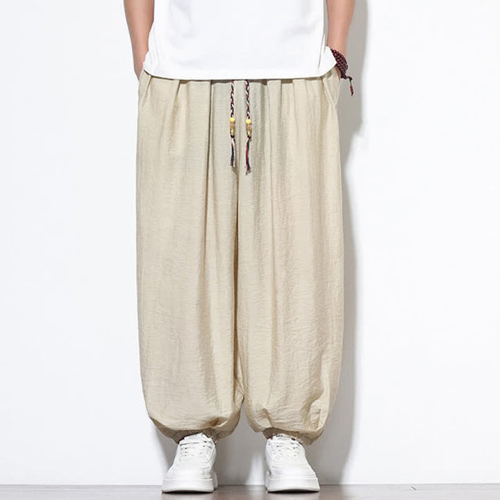 Buddha Stones Pantalon sarouel d'été bohème décontracté à cordon de serrage, uni, court, avec poches - image 8