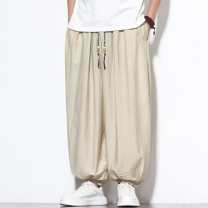 Buddha Stones Pantalon sarouel d'été bohème décontracté à cordon de serrage, uni, court, avec poches - image 4