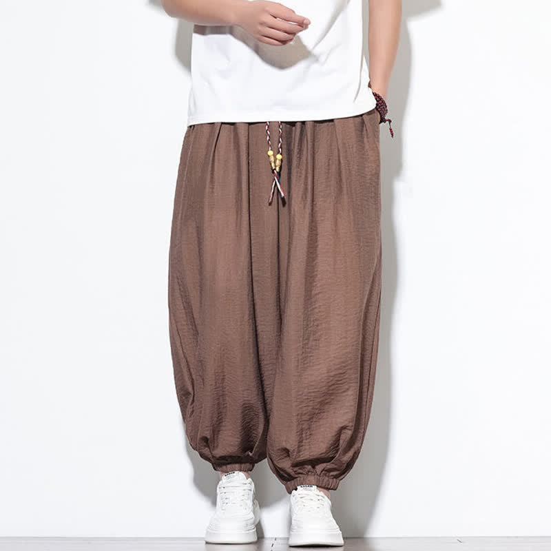 Buddha Stones Pantalon sarouel d'été bohème décontracté à cordon de serrage, uni, court, avec poches - Terre de sienne - US/UK/AU46，EU56 (5XL) - image 18
