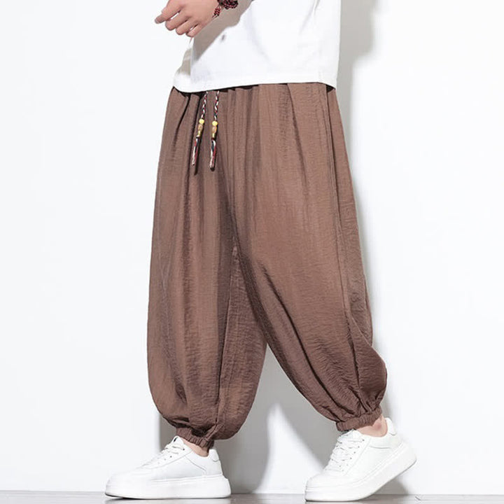 Buddha Stones Pantalon sarouel d'été bohème décontracté à cordon de serrage, uni, court, avec poches - image 20