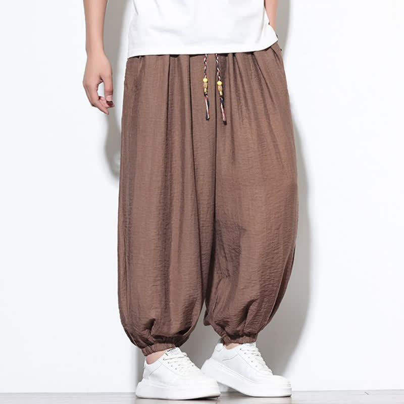 Buddha Stones Pantalon sarouel d'été bohème décontracté à cordon de serrage, uni, court, avec poches - image 25