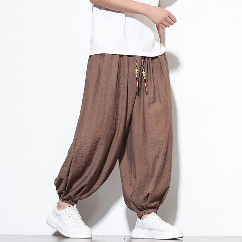 Buddha Stones Pantalon sarouel d'été bohème décontracté à cordon de serrage, uni, court, avec poches - image 19