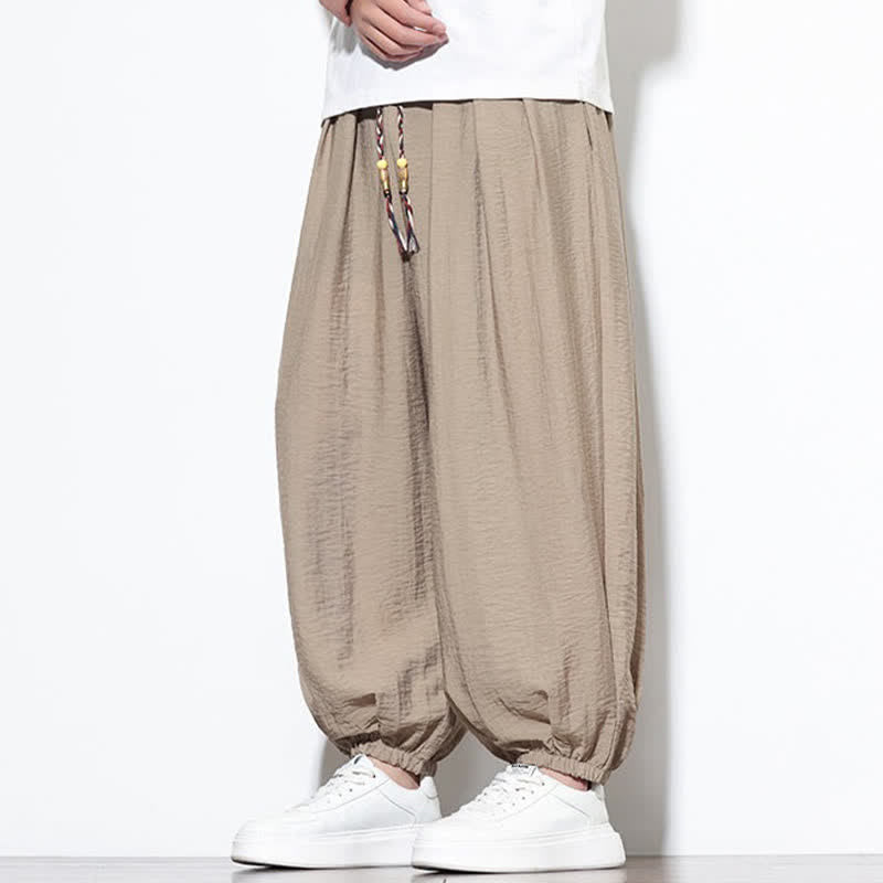 Buddha Stones Pantalon sarouel d'été bohème décontracté à cordon de serrage, uni, court, avec poches - image 32