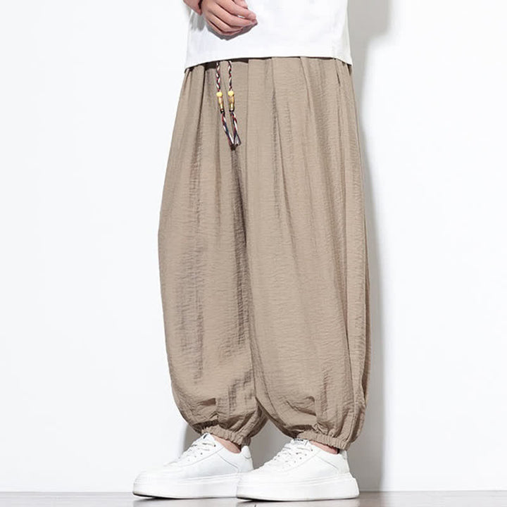 Buddha Stones Pantalon sarouel d'été bohème décontracté à cordon de serrage, uni, court, avec poches - image 32