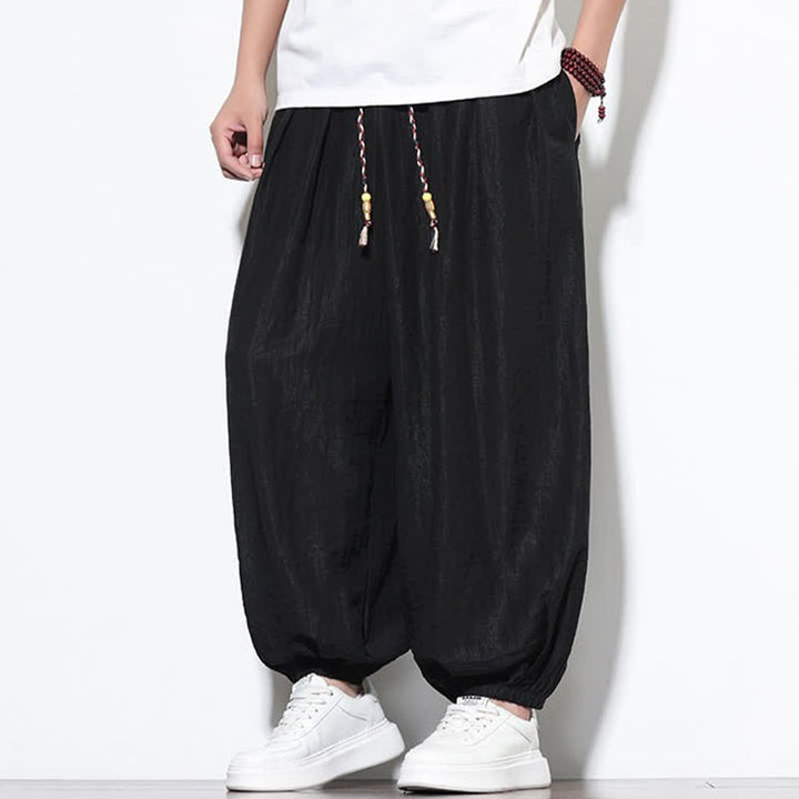 Buddha Stones Pantalon sarouel d'été bohème décontracté à cordon de serrage, uni, court, avec poches - image 14