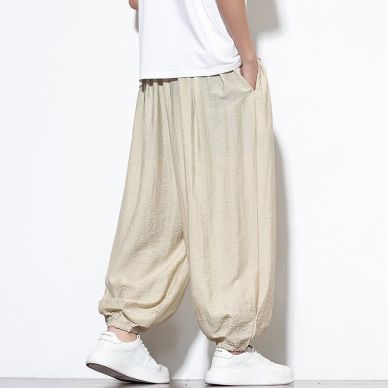 Buddha Stones Pantalon sarouel d'été bohème décontracté à cordon de serrage, uni, court, avec poches - image 3