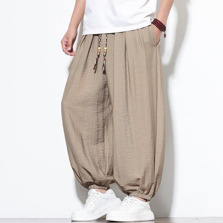 Buddha Stones Pantalon sarouel d'été bohème décontracté à cordon de serrage, uni, court, avec poches - image 31