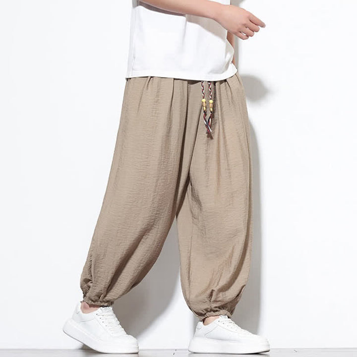 Buddha Stones Pantalon sarouel d'été bohème décontracté à cordon de serrage, uni, court, avec poches - image 27