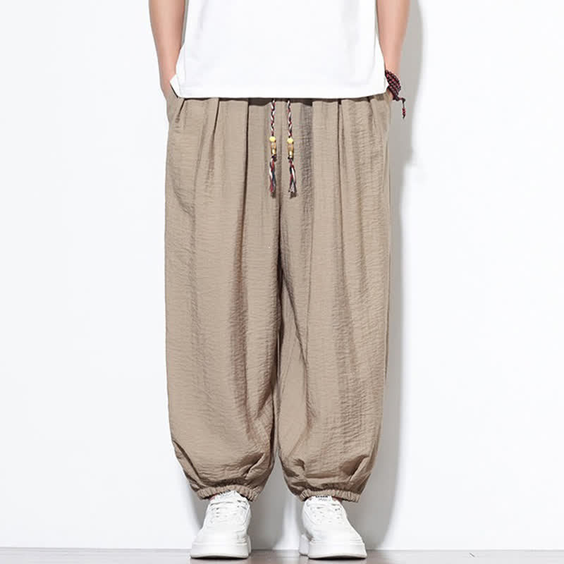 Buddha Stones Pantalon sarouel d'été bohème décontracté à cordon de serrage, uni, court, avec poches - image 33