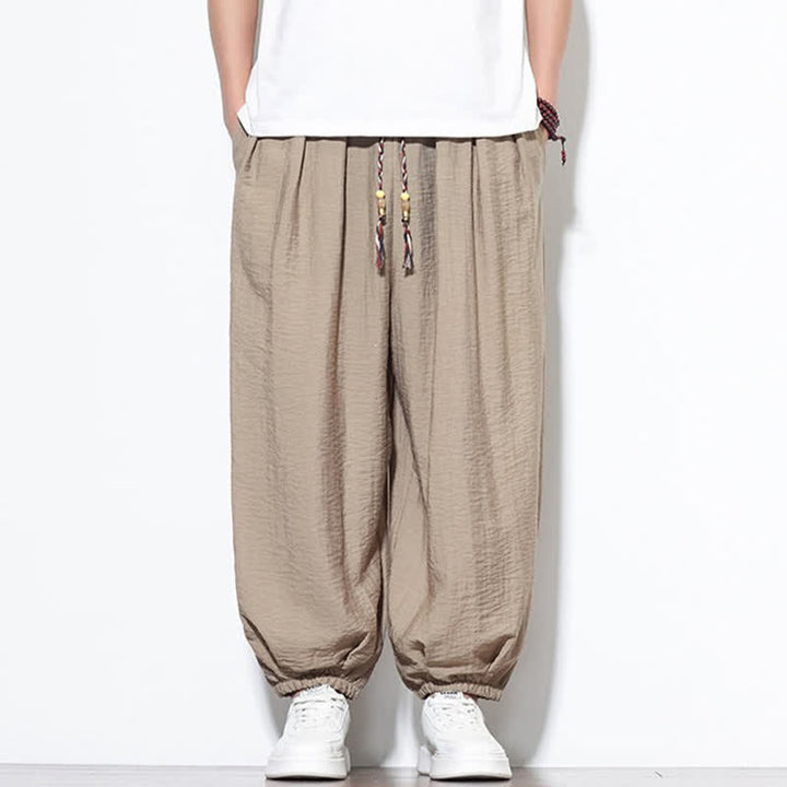 Buddha Stones Pantalon sarouel d'été bohème décontracté à cordon de serrage, uni, court, avec poches - image 33