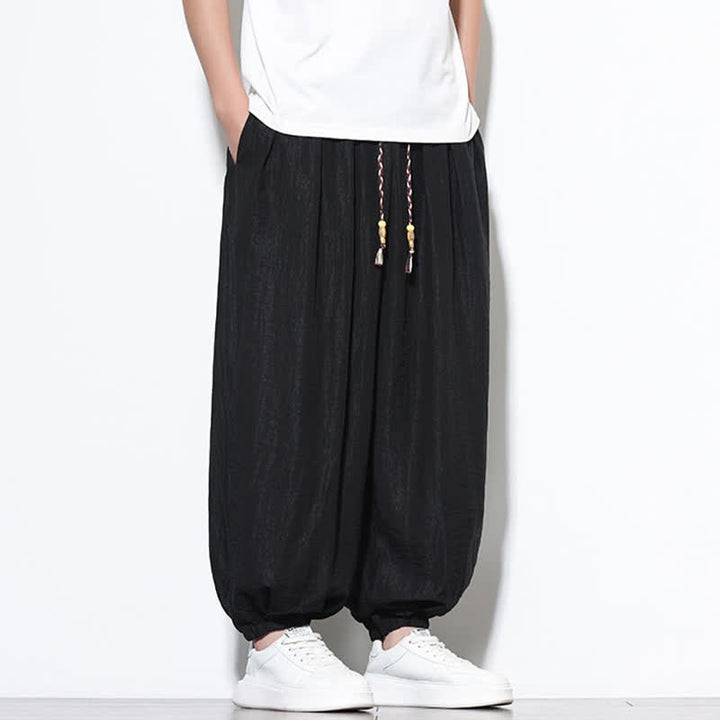 Buddha Stones Pantalon sarouel d'été bohème décontracté à cordon de serrage, uni, court, avec poches - image 10