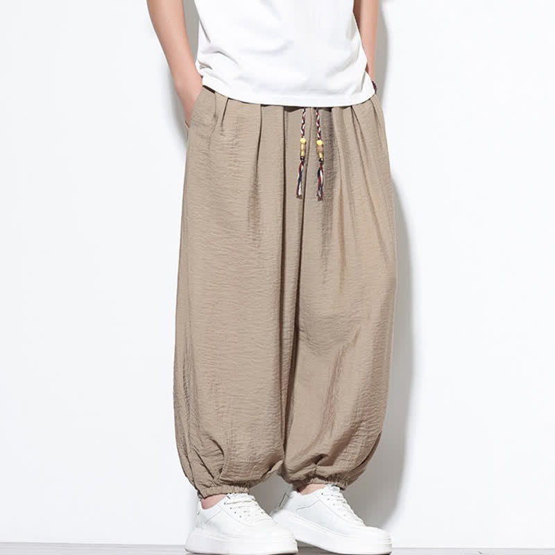 Buddha Stones Pantalon sarouel d'été bohème décontracté à cordon de serrage, uni, court, avec poches - image 30