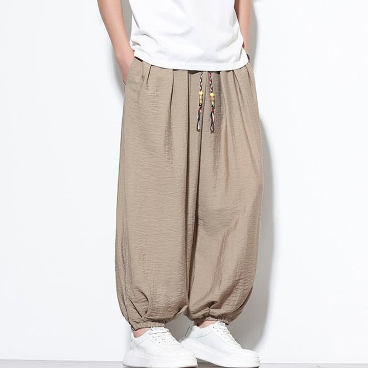 Buddha Stones Pantalon sarouel d'été bohème décontracté à cordon de serrage, uni, court, avec poches - image 30