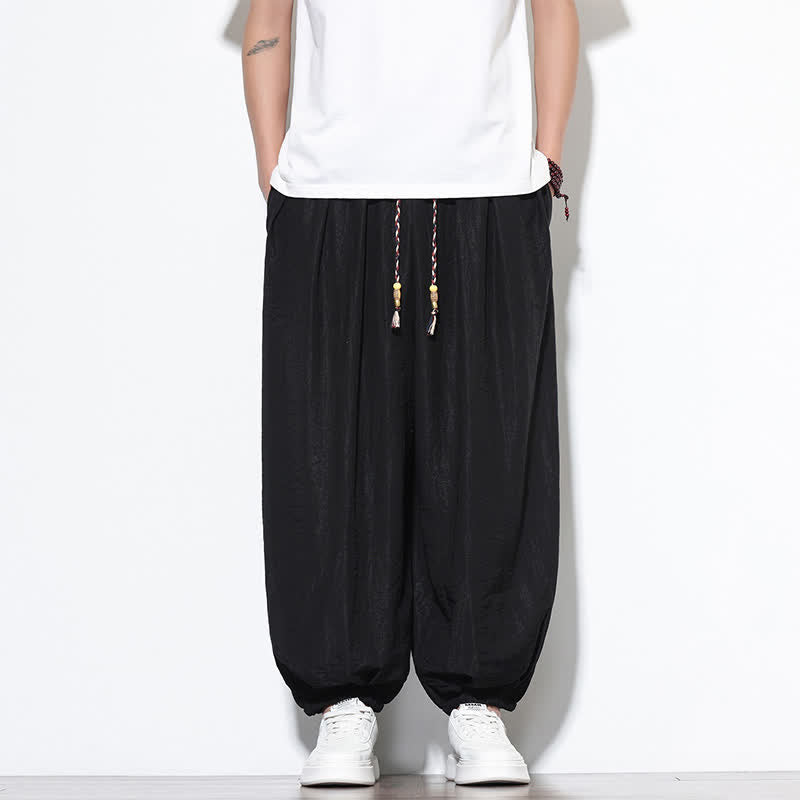 Buddha Stones Pantalon sarouel d'été bohème décontracté à cordon de serrage, uni, court, avec poches - image 17