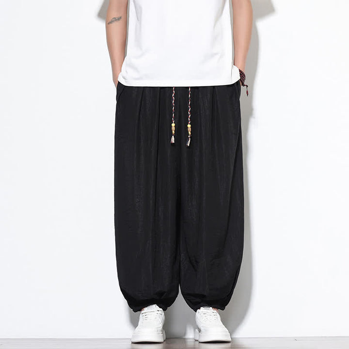 Buddha Stones Pantalon sarouel d'été bohème décontracté à cordon de serrage, uni, court, avec poches - image 17