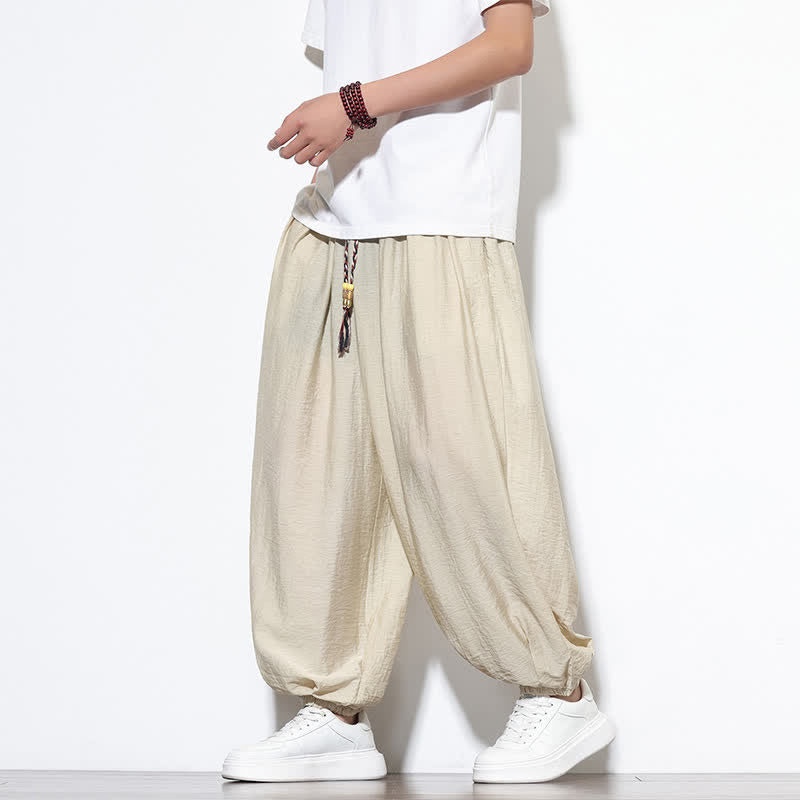 Buddha Stones Pantalon sarouel d'été bohème décontracté à cordon de serrage, uni, court, avec poches - image 5