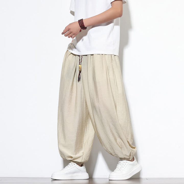 Buddha Stones Pantalon sarouel d'été bohème décontracté à cordon de serrage, uni, court, avec poches - image 5