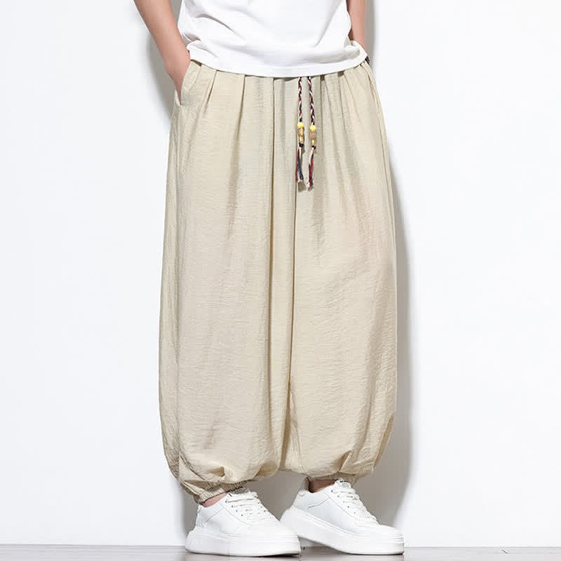 Buddha Stones Pantalon sarouel d'été bohème décontracté à cordon de serrage, uni, court, avec poches - image 7