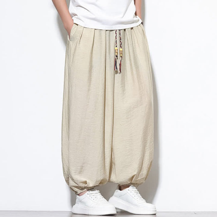 Buddha Stones Pantalon sarouel d'été bohème décontracté à cordon de serrage, uni, court, avec poches - image 7
