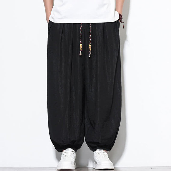 Buddha Stones Pantalon sarouel d'été bohème décontracté à cordon de serrage, uni, court, avec poches - Noir - US/UK/AU46，EU56 (5XL) - image 9