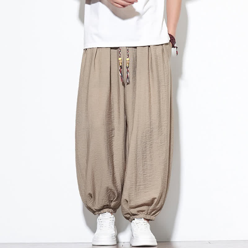 Buddha Stones Pantalon sarouel d'été bohème décontracté à cordon de serrage, uni, court, avec poches - Tanné - US/UK/AU46，EU56 (5XL) - image 26