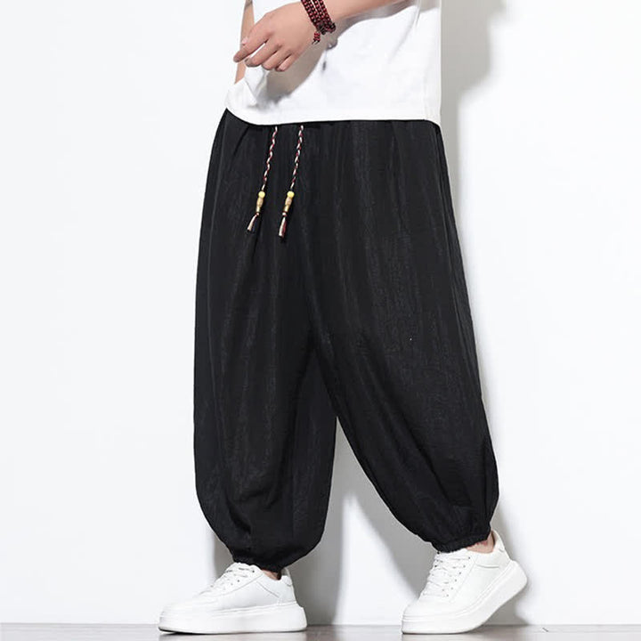 Buddha Stones Pantalon sarouel d'été bohème décontracté à cordon de serrage, uni, court, avec poches - image 12