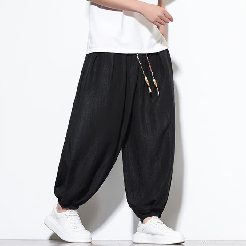 Buddha Stones Pantalon sarouel d'été bohème décontracté à cordon de serrage, uni, court, avec poches - image 15