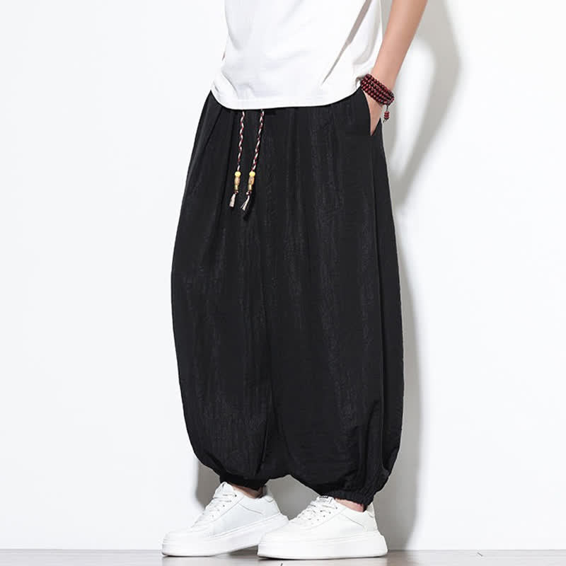 Buddha Stones Pantalon sarouel d'été bohème décontracté à cordon de serrage, uni, court, avec poches - image 16