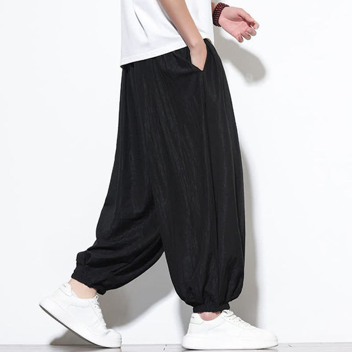 Buddha Stones Pantalon sarouel d'été bohème décontracté à cordon de serrage, uni, court, avec poches - image 11
