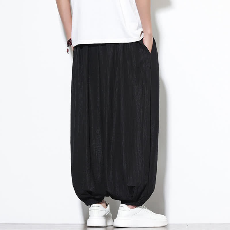 Buddha Stones Pantalon sarouel d'été bohème décontracté à cordon de serrage, uni, court, avec poches - image 13
