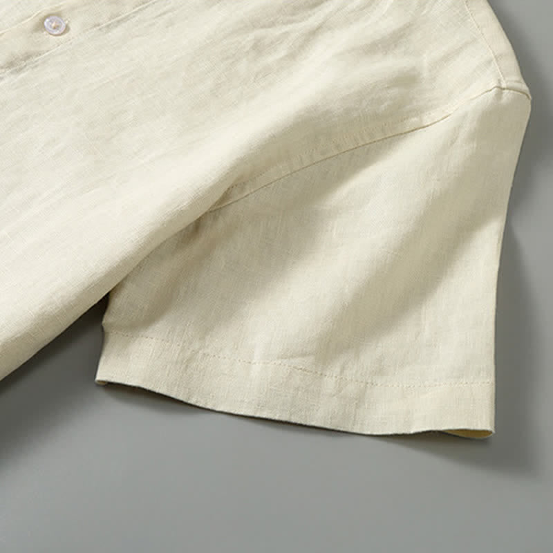Buddha Stones Ensemble 2 pièces style Tang, chemise et pantalon de méditation d'été en lin uni à manches courtes et col mandarin, avec poches. - image 14